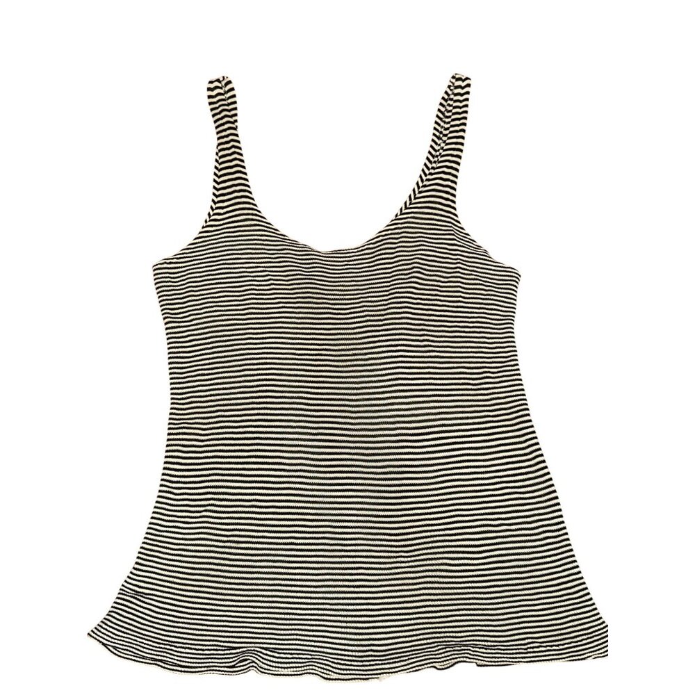 CCC Black And White Striped Scoop Neck Tank Top With Stretch Fit And Flared Hem - Picture 8 of 9